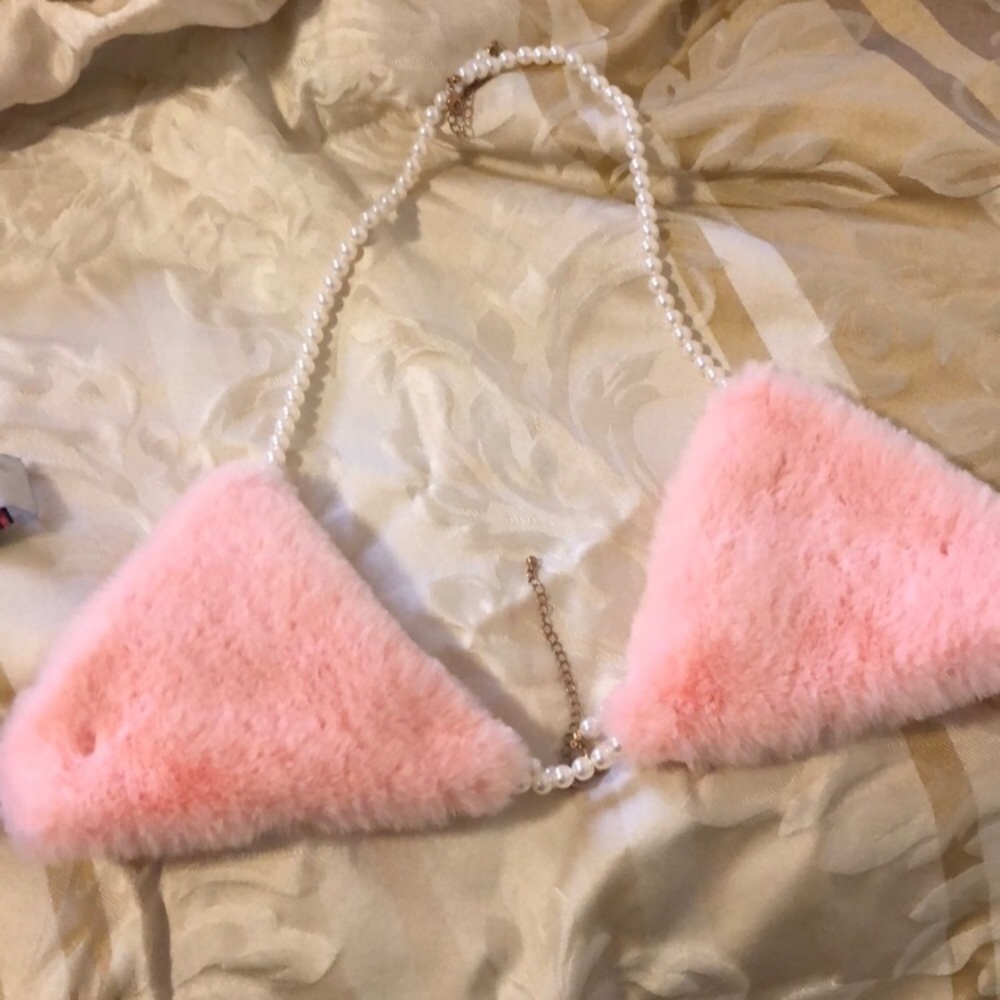 Pink fuzzy bra -one size